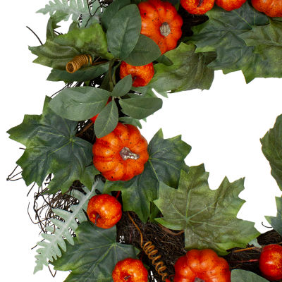 Northlight 24" Maple And Fern Leaves With Pumpkins Wreath
