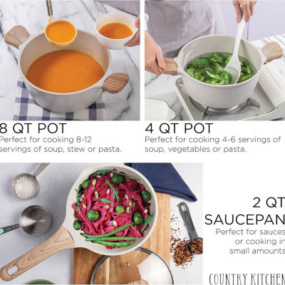 Country Kitchen 8-pc. Durable Non-Stick Speckled Cookware Set