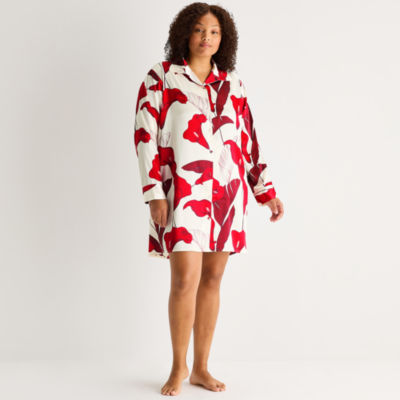 Ambrielle Womens Satin Long Sleeve Plus Nightshirt