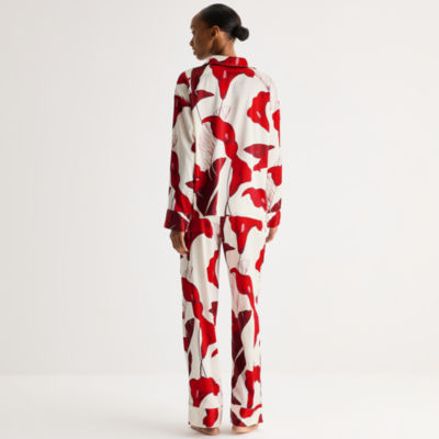 Ambrielle Womens Satin Long Sleeve 2-pc. Pajama Sets