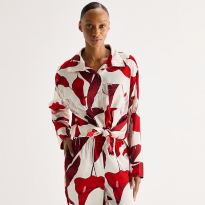 Ambrielle Womens Satin Long Sleeve 2-pc. Pajama Sets