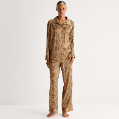 Ambrielle Womens Satin Long Sleeve 2-pc. Pajama Sets