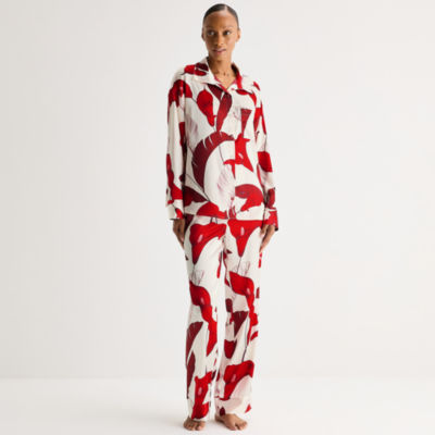 Ambrielle Womens Satin Long Sleeve 2-pc. Pajama Sets