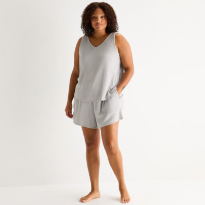 Ambrielle Womens Rib V Neck Sleeveless Plus Pajama Top
