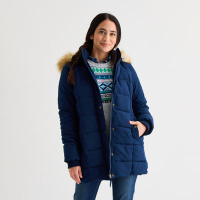 St. John's Bay Womens Hooded Heavyweight Puffer Jacket
