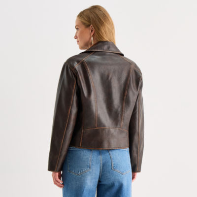 Womens Faux Leather Lightweight Jacket JCPenney
