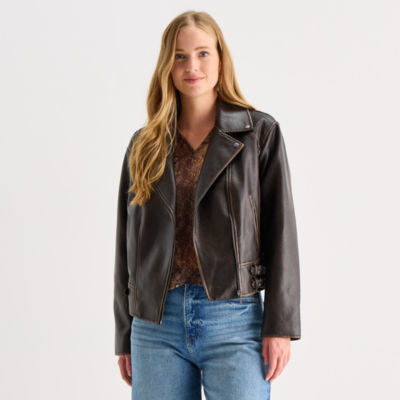 Womens Faux Leather Lightweight Jacket JCPenney