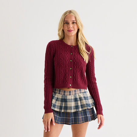 Arizona Juniors Womens Crew Neck Long Sleeve Cable Knit Pullover Sweater, 3x-large, Red