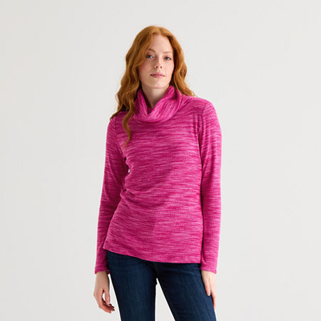 St. John's Bay Womens Cowl Neck Long Sleeve T-shirt In Pink