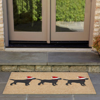 Liora Manne Frontporch 3 Dogs Christmas Holiday Hand Tufted Indoor Outdoor Rectangular Accent Rug