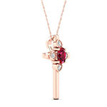 Womens Genuine Red Ruby 10K Rose Gold Cross Pendant Necklace