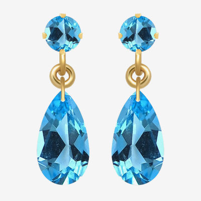 Genuine Blue Topaz 10K Gold Drop Earrings
