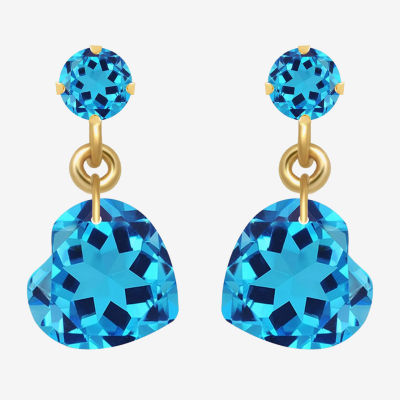 Genuine Blue Topaz 10K Gold Heart Drop Earrings