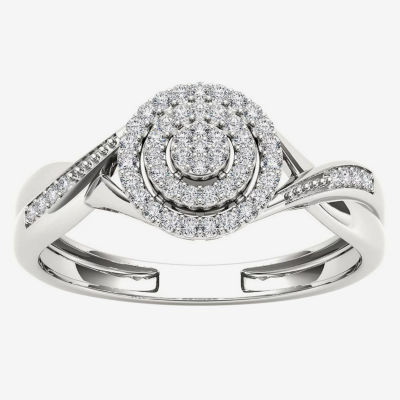 Womens 1/6 CT. T.W. Mined White Diamond 10K Gold Round Halo Engagement Ring