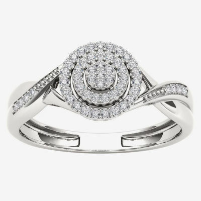 Womens 1/6 CT. T.W. Natural White Diamond 10K Gold Round Halo Engagement Ring