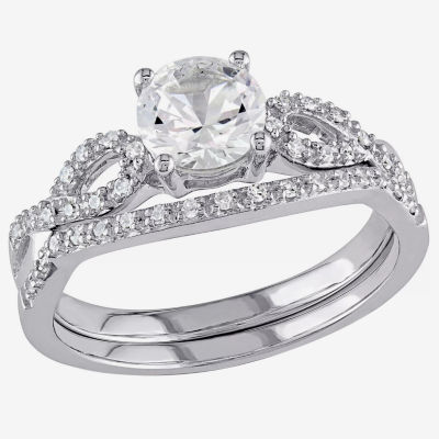 Lab Created White Sapphire & 1/6 CT. T.W Diamond 10K Gold Bridal Set