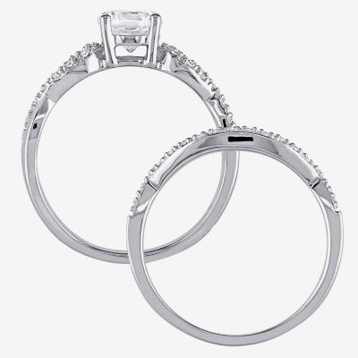 Lab Created White Sapphire & 1/6 CT. T.W Diamond 10K Gold Bridal Set