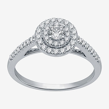 10k White Gold Lab-Grown Diamond Halo Cluster Promise Engagement Ring 10k White Gold Lab-Grown Diamond Halo Cluster Promise Engagement Ring