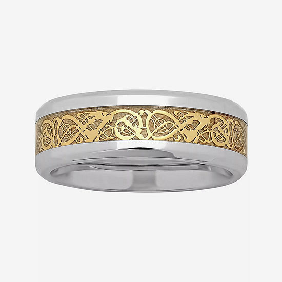  Personalized Mens Celtic Dragon Two-Tone Stainless Steel Wedding Band