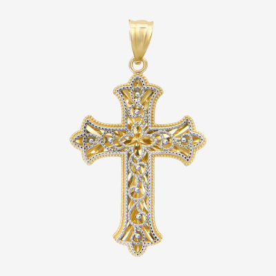 Womens 14K Two Tone Gold Cross Pendant