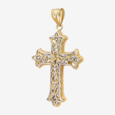 Womens 14K Two Tone Gold Cross Pendant