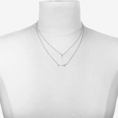 Bijoux Bar Delicates Silver Tone Pendant Cubic Zirconia 16 Inch Link Arrow Strand Necklace