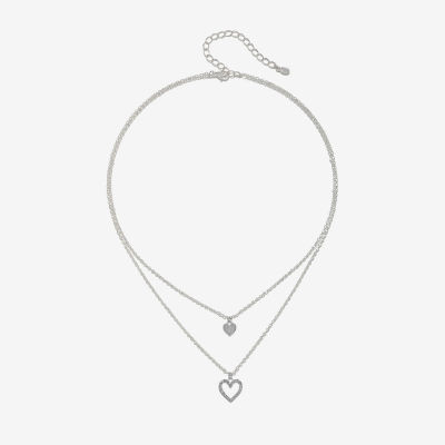 Bijoux Bar Delicates Silver Tone Pendant 16 Inch Link Heart Strand Necklace