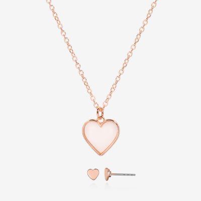 Bijoux Bar Delicates Rose Tone Pendant Necklace & Stud Earring 2-pc. Heart Jewelry Set