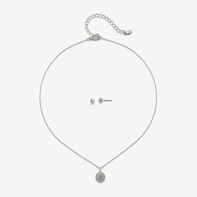 Bijoux Bar Delicates Silver Tone Pendant Necklace & Stud Earring 2-pc. Round Jewelry Set