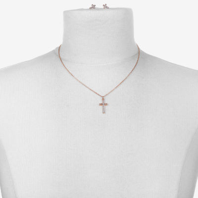 Bijoux Bar Delicates Rose Tone Pendant Necklace & Stud Earring 2-pc. Cross Jewelry Set