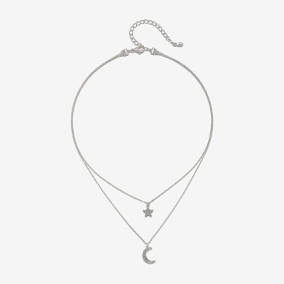 Bijoux Bar Delicates Silver Tone Pendant 16 Inch Link Moon Star Strand Necklace
