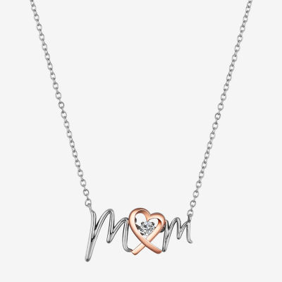 Sparkle Allure Mom Dancing Cubic Zirconia Pure Silver Over Brass 16 Inch Cable Heart Pendant Necklace