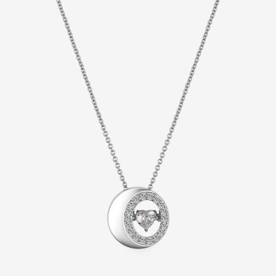 Sparkle Allure Dancing Cubic Zirconia Pure Silver Over Brass 16 Inch Cable Moon Round Pendant Necklace