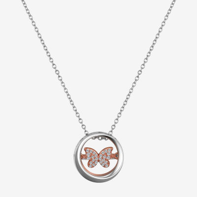 Sparkle Allure Dancing Womens Cubic Zirconia Pure Silver Over Brass Butterfly Pendant Necklaces
