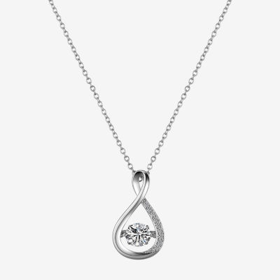 Sparkle Allure Dancing Cubic Zirconia Pure Silver Over Brass 16 Inch Cable Oval Pendant Necklace