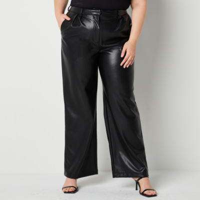 plus size wide leg leather pants