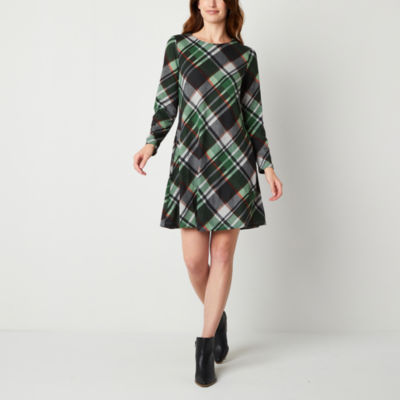 R & K Originals Long Sleeve Plaid Swing Dresses, Color: Hunter