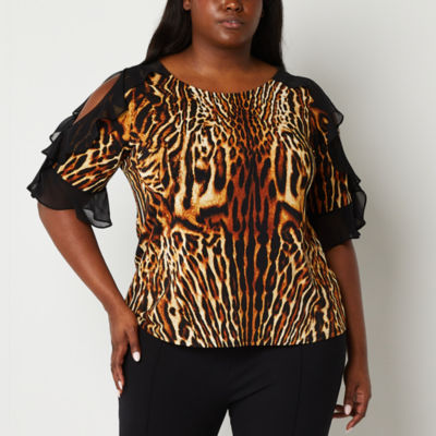 Leopard print Ruffle Sleeve Top in Regular & Plus Size