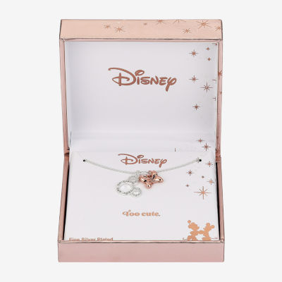 Disney Classics Pave Cubic Zirconia Pure Silver Over Brass 16 Inch Cable Bow Mickey Mouse Minnie Mouse Pendant Necklace