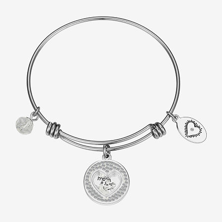 Footnotes Mom Womens Crystal Silver Tone Stainless Steel Round Bangle Bracelet