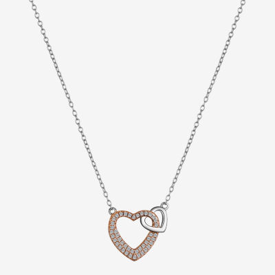 Footnotes Cubic Zirconia Sterling Silver 16 Inch Cable Heart Pendant Necklace