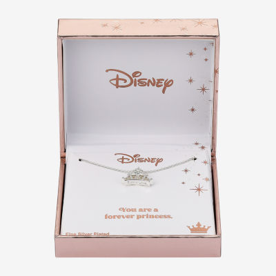 Disney Classics Fairy Tale Womens Crystal Pure Silver Over Brass Crown Pendant Necklaces
