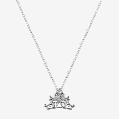 Disney Classics Fairy Tale Crystal Pure Silver Over Brass 16 Inch Cable Crown Princess Pendant Necklace