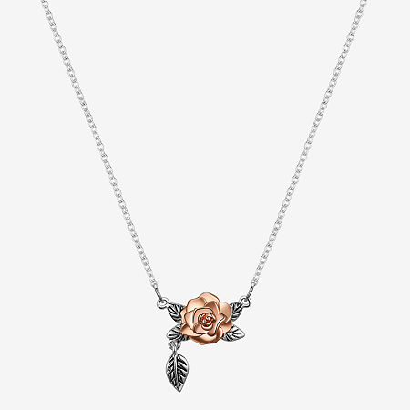 Disney Classics Womens Pure Silver Over Brass Flower Beauty and the Beast 16 Inch Pendant Necklace, One Size, No Color1