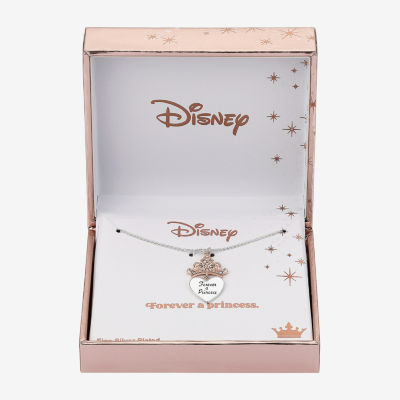 Disney Classics Crystal Pure Silver Over Brass 16 Inch Cable Crown Heart Princess Pendant Necklace