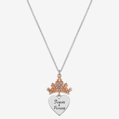 Disney Classics Crystal Pure Silver Over Brass 16 Inch Cable Crown Heart Princess Pendant Necklace