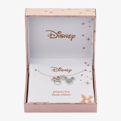 Disney Classics Charm Crystal Pure Silver Over Brass 16 Inch Cable Mickey Mouse Minnie Mouse Pendant Necklace