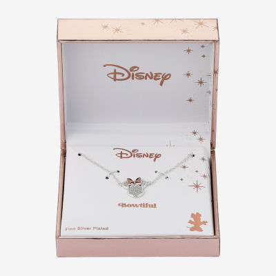 Disney Classics Pave Cubic Zirconia Pure Silver Over Brass 16 Inch Cable Minnie Mouse Pendant Necklace