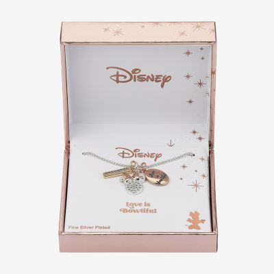 Disney Classics Womens Cubic Zirconia Pure Silver Over Brass Bow Pendant Necklaces