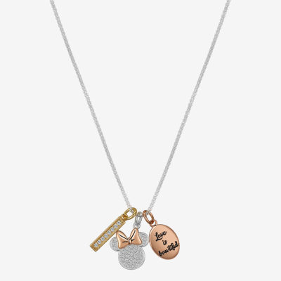 Disney Classics Womens Cubic Zirconia Pure Silver Over Brass Bow Pendant Necklaces